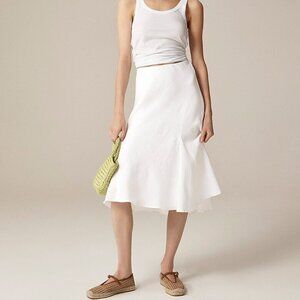 J. Crew Tall Gwyneth Flounce-Hem Slip Skirt in Linen White